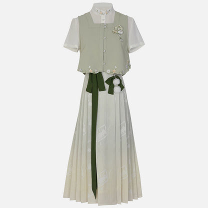 Vintage Vest Chiffon T-Shirt Pleated Skirt