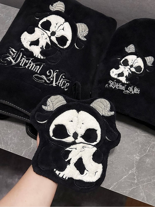Hair Bath and Reaper Grim Black Drying Hand Towel White Gothic Wrap