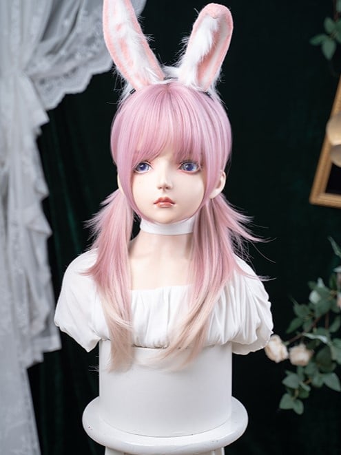 Straight 68CM Ombre Length Pink Air Bangs Wig Color Hair With