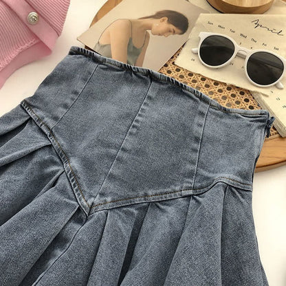 Sweet High Waist Lace Undershorts Lace-up Denim Skirt