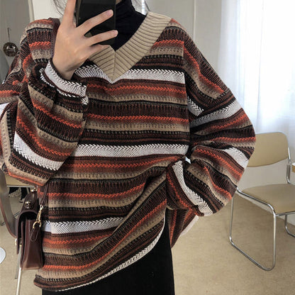 Vintage Striped V-Neck Sweater