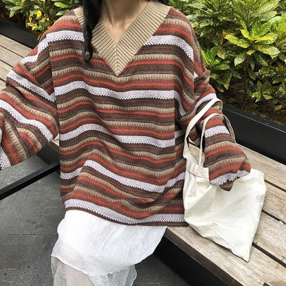 Vintage Striped V-Neck Sweater