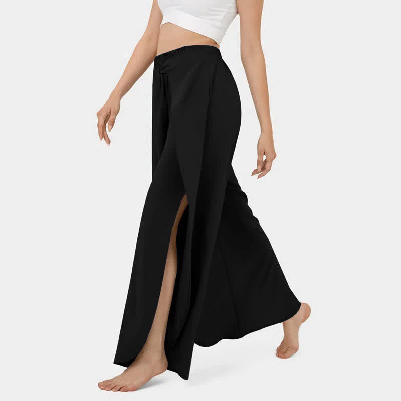 Lace Up Flowy Split Wide Leg Casual Pants