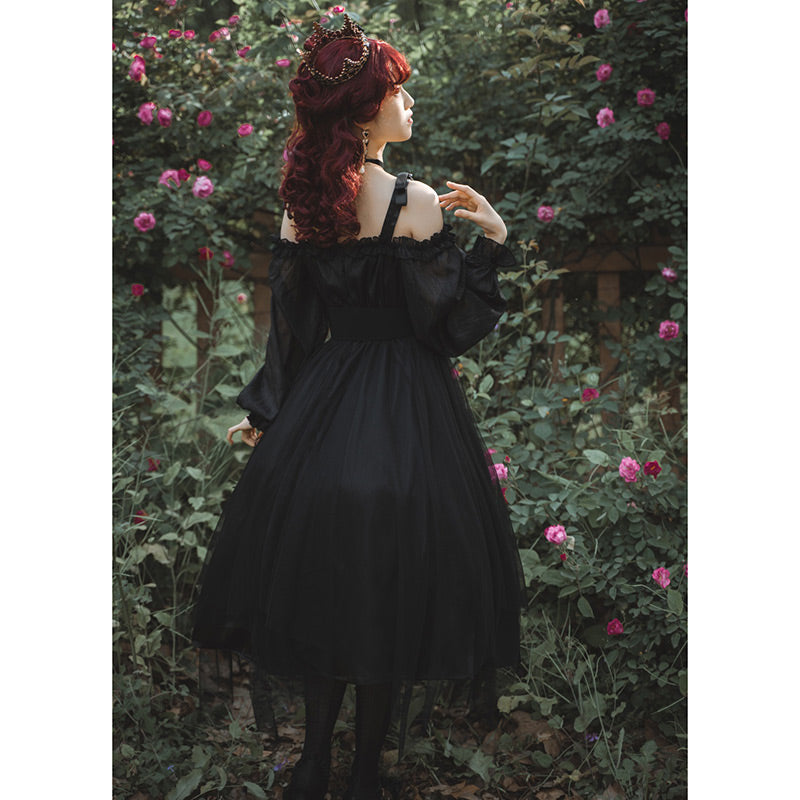 Black Chain Belt Long Sleeve Slip Lolita Dress