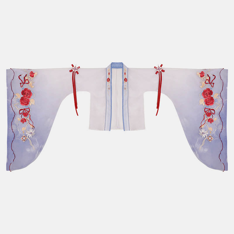 Vintage Blossom Print Cami Top Cardigan Pleated Skirt Hanfu Costume