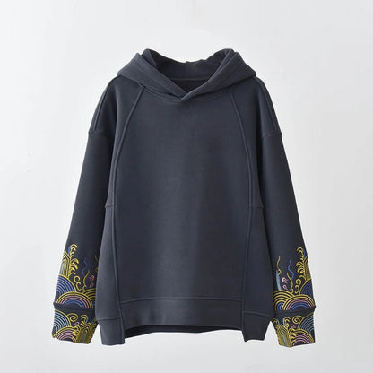 Casual Floral Embroidery Plush Loose Hoodie