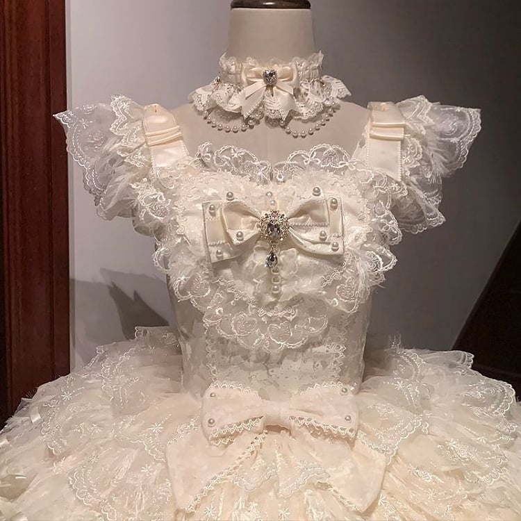 Bodice Fabric Tiered Lolita Skirt Butterfly Hime Hanayome Apricot Dress