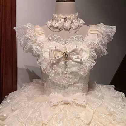 Bodice Fabric Tiered Lolita Skirt Butterfly Hime Hanayome Apricot Dress