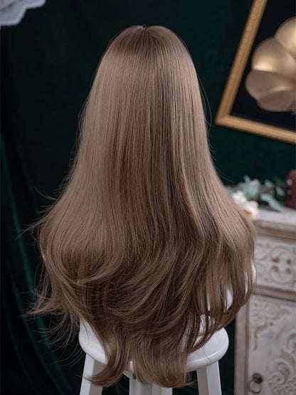 Length Air With Bangs Brown 72CM Wavy Wig Light