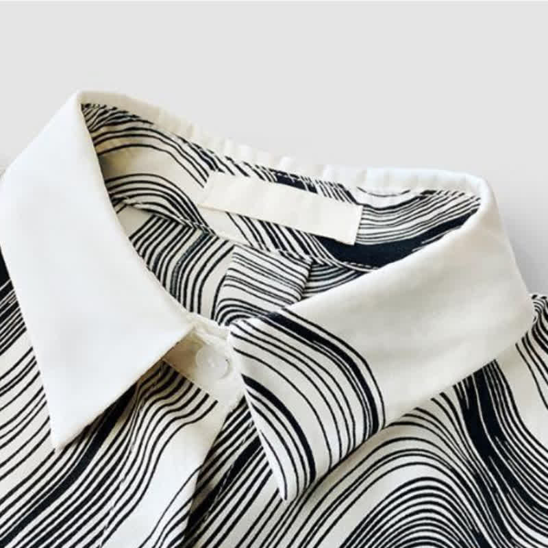 Retro Colorblock Stripe Print Lapel Shirt