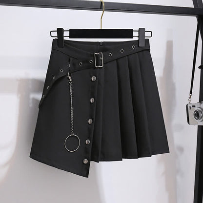 Black Chain Lapel Crop Blazer Irregular Belted Pleated Skirt