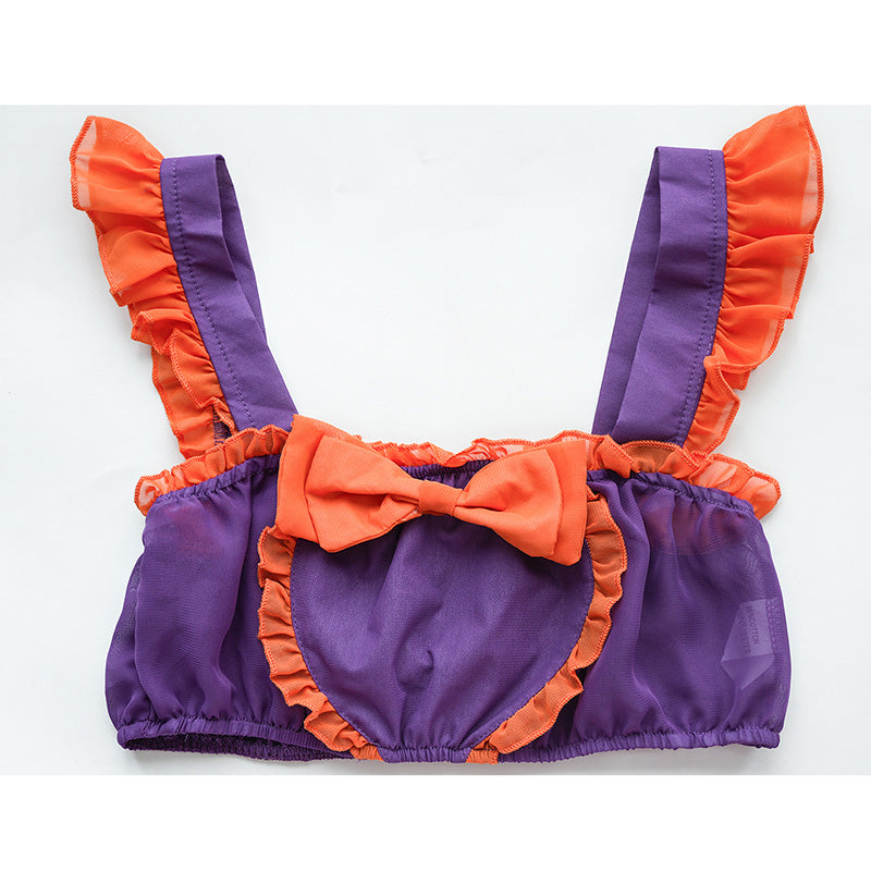 Pumpkin Bell Bow Decor Chiffon Maid Lingerie Set