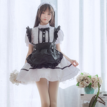 Kawaii Cosplay Lolita Maid Costume Dress Ruffle White Black