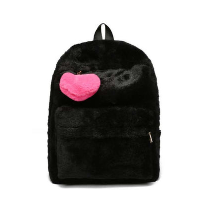 Velvet Love Heart Pattern Zipper Backpack