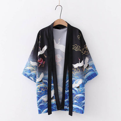 Kimono ceinturé à imprimé grue - Vêtements d'extérieur - Protection solaire