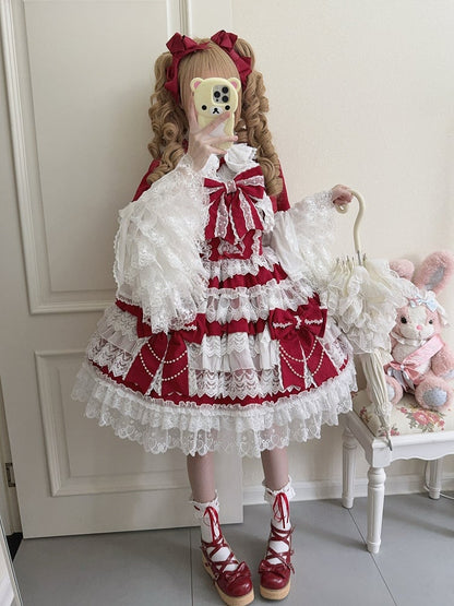 Lolita Tiered Decoration Big Hanayome Red Dress Skirt Bows