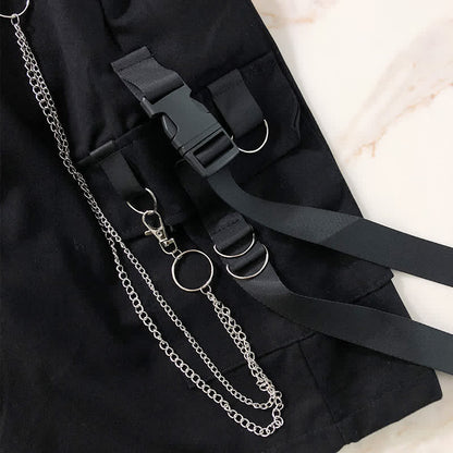 Gothic Buckle Pocket Vest Lapel T-Shirt Chain Cargo Shorts Pants