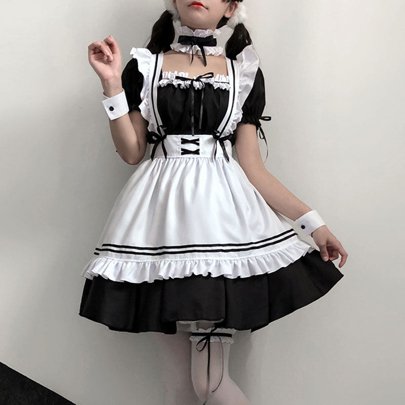 Bow Tie Lolita Maid Ruffle Costume Dress