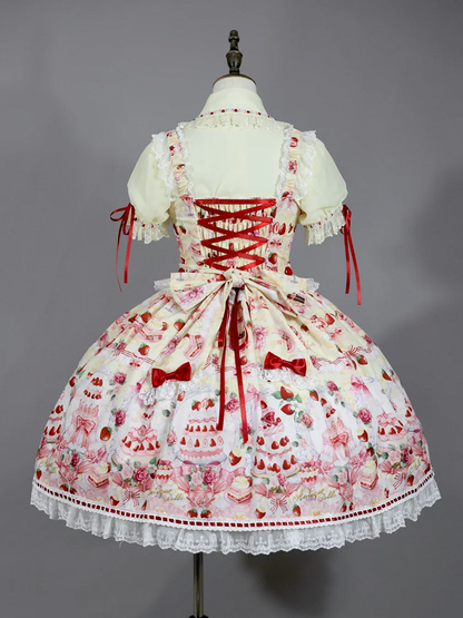 Desserts Yellow / Bow Lolita and JSK Strawberry Accents Sweet Set Full Print