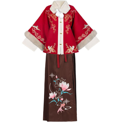 Vintage Floral Embroideried Coat Pleated Skirt Set