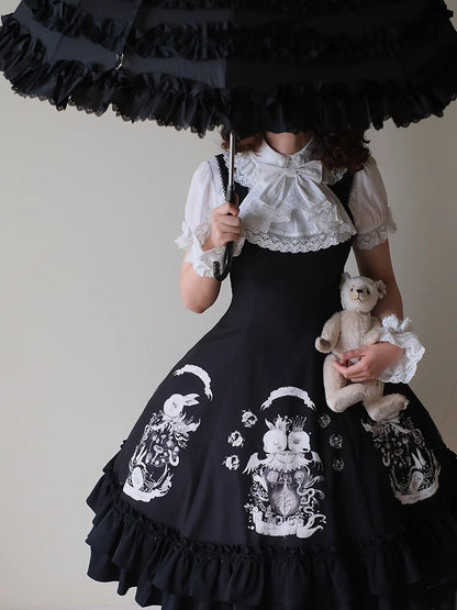 Bunny Gothic Dress Print Slim Fit Dark Waist Black Lolita