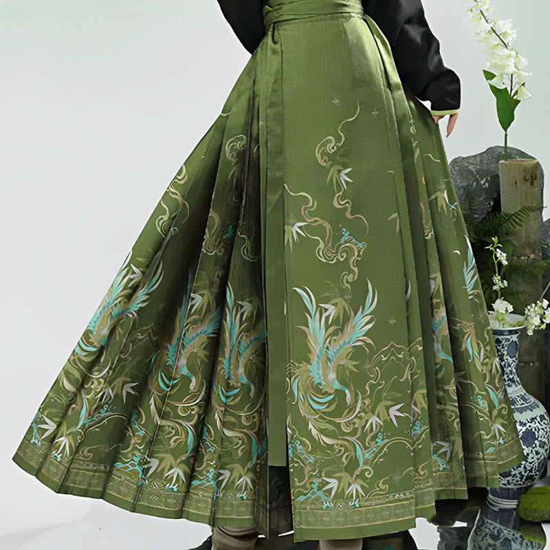 Elegant Shirt High Waist Print Pleated Skirt