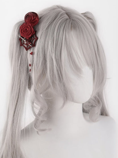 Lolita Spider Web Red Rosettes Hairclip