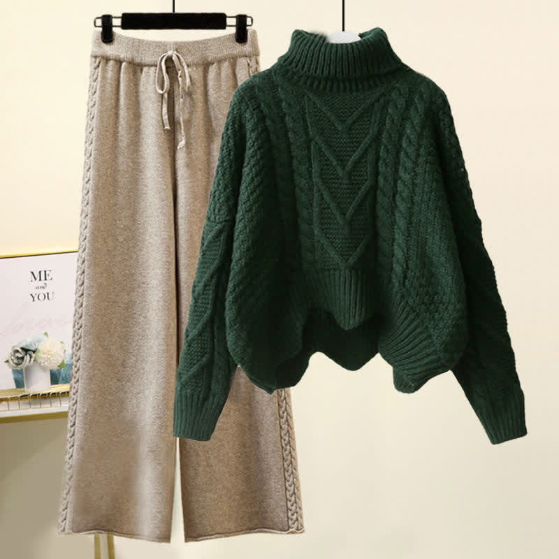 Chic Cable Sweater Wide Leg Pants Set modakawa