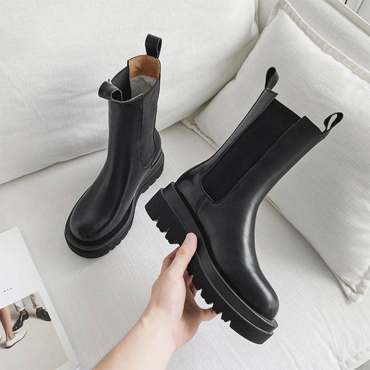 Slip-On Genuine Leather Platform Boots