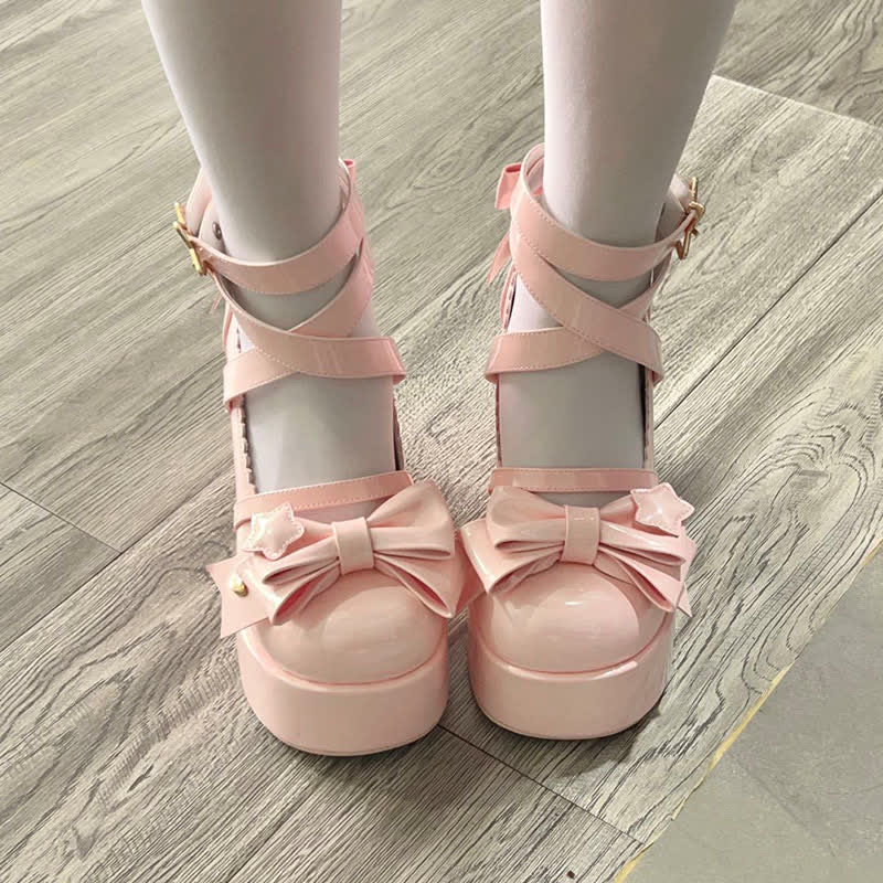 Bow Knot Star Buckle Lolita High-heeled Shoes