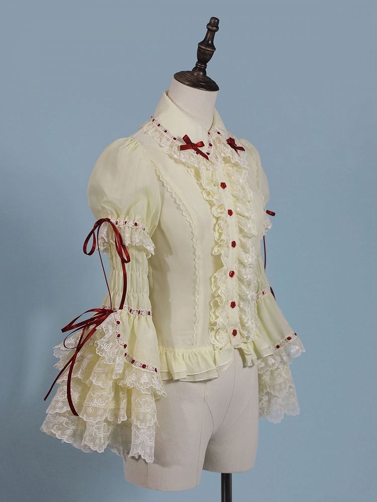 Puff Blouse Sleeves Short Yellow