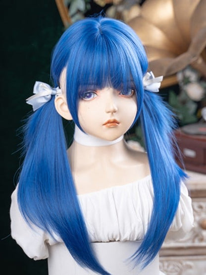Bangs 63CM Straight Blue With Wig Length Full