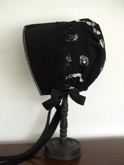 Bunny Print Bonnet Dark Lolita Black