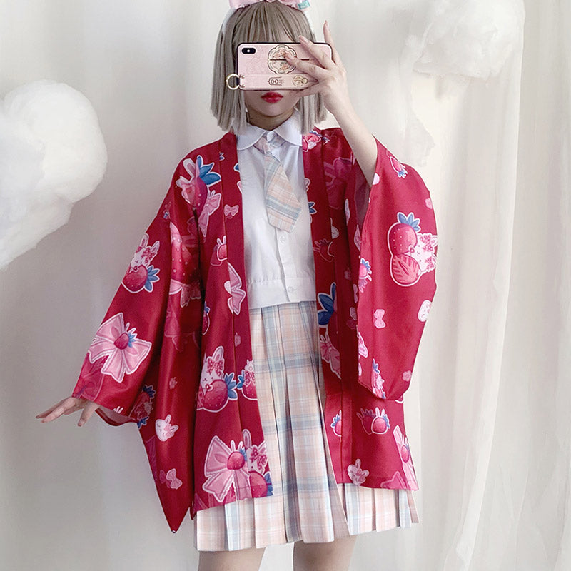 Strawberry Loose Cardigan Kimono Outerwear