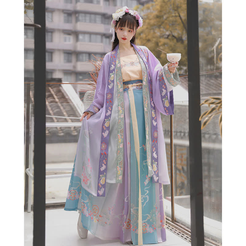 Vintage Cartoon Bunny Floral Embroidery Hanfu Set