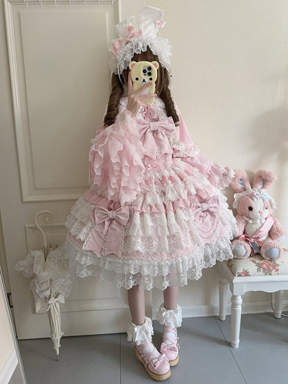 Bead Lolita Chain Decoration Bows Pink Tiered Big Dress Hanayome Skirt