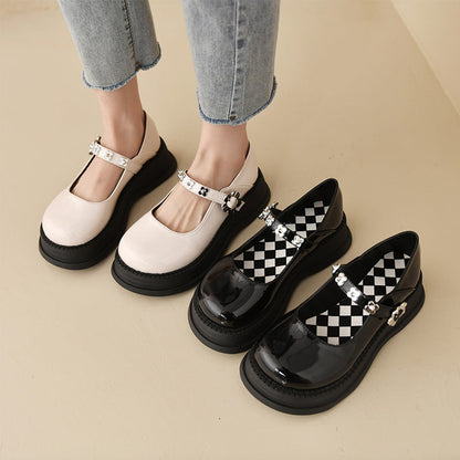 Elegant Pure Color Round Toe Mary Janes Shoes