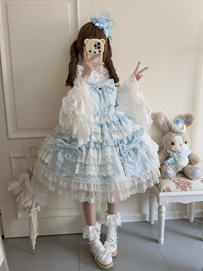 Tiered Lolita Bows Hanayome Blue Skirt Big Dress Decoration