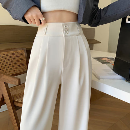 High Waist Wide Leg Double Button Drape Suit Pants