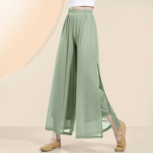 Vintage Pure Color Mesh Flowy Split Casual Pants