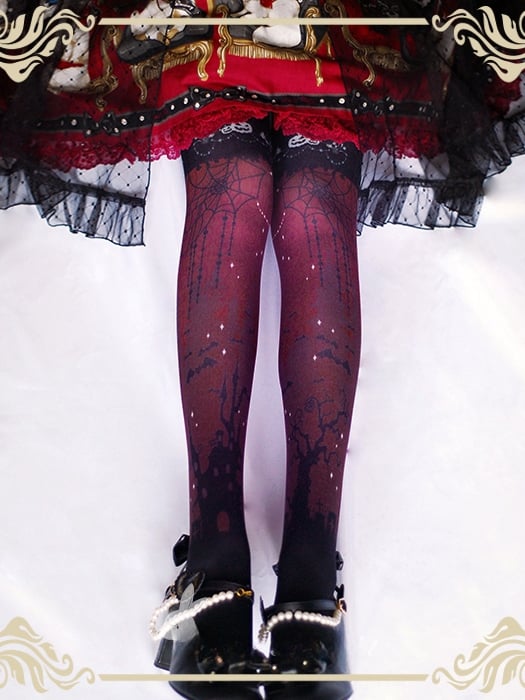 Spider Web Castle Halloween Tights Socks