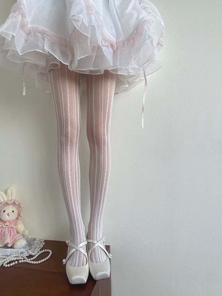 Tights White Y2K Hollow-out