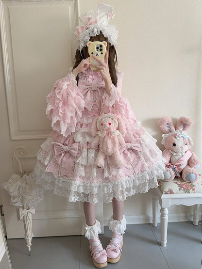 Bead Lolita Chain Decoration Bows Pink Tiered Big Dress Hanayome Skirt
