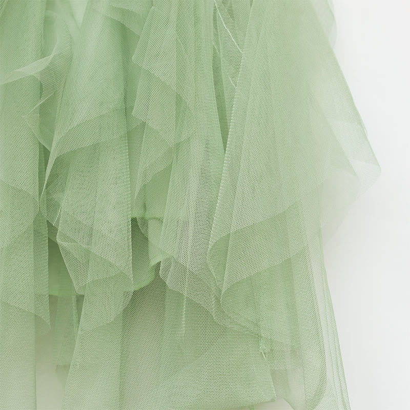 Colorblock Fake Shirt Tulle Tiered Skirt Set