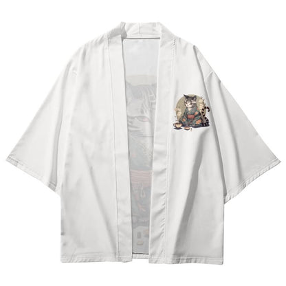 Cute Cat Warriors Print Cardigan Kimono Outerwear