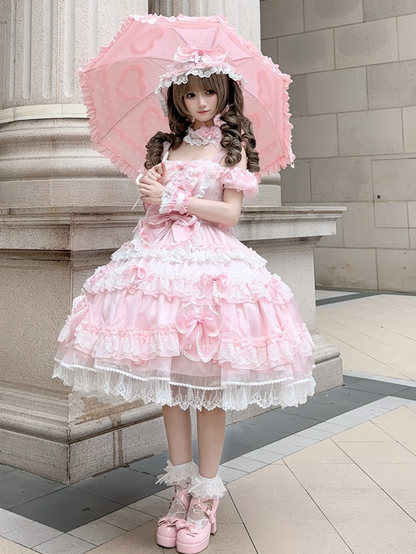 Pink Dress Sweet Back Princess Bow Bead with Lolita and Details Big at Accents