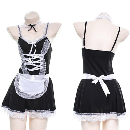 Chic Japanese Maid Lace Bow Lingerie Dress