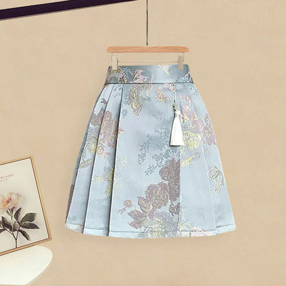 Sweet Print T-Shirt High Waist Pleated Skirt