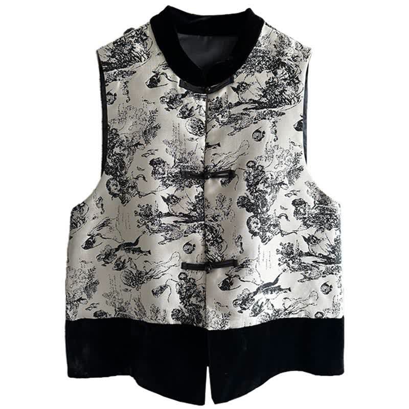 Vintage Floral Print Buckle Long Sleeve Shirt Vest