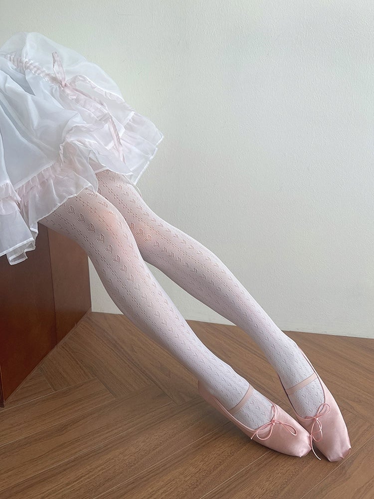 White Hollow-out Pattern Heart Lolita Tights